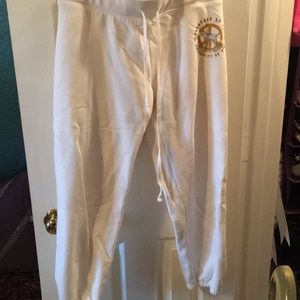 Matching cream sweats with cuff bottoms